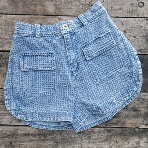 Unbranded XXS/XS Womens Blue Waffle Knit Gauzey Micro Shorts Pockets Y2k Stretch